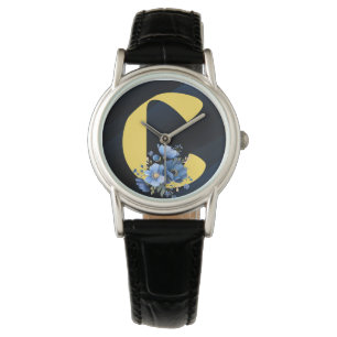 Elegant Floral Monogram Letter C Birthday Gift Watch