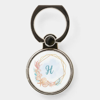 Elegant Floral Monogram Letter H Phone Ring Stand
