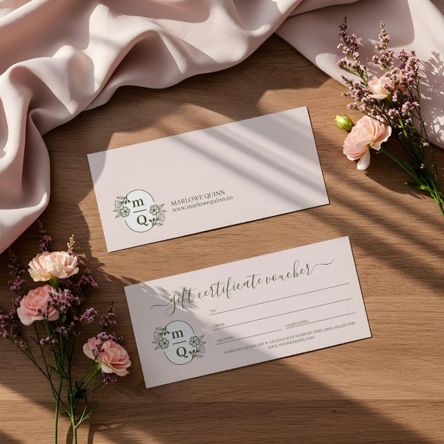 Elegant Floral Monogram Luxury Gift Certificate (Floral Monogram Crest Logo Brand Gift Certificate)