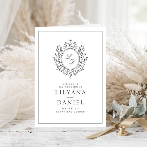 Elegant Floral Monogram Minimalist Wedding Program