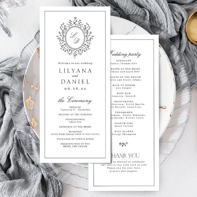 Elegant Floral Monogram Minimalist Wedding Program (Elegant Floral Monogram Minimalist Wedding Program)