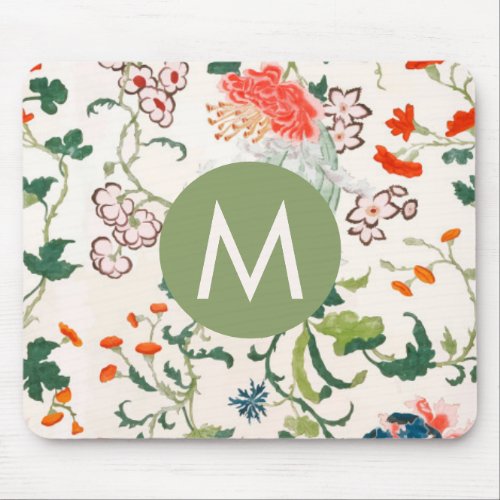 Elegant Floral Monogram Mouse Pad