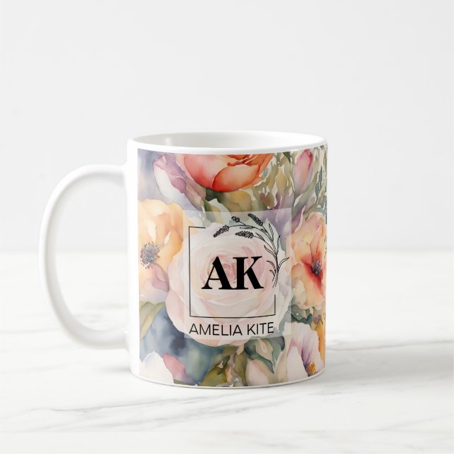 Elegant Floral Monogram Mug – Perfect Wedding Gift (Left)