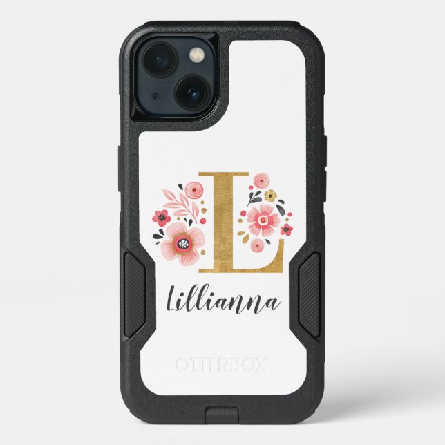 Elegant Floral Monogram Otterbox iPhone Case (Back)