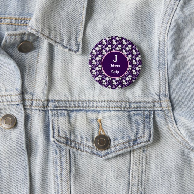 Elegant Floral Monogram Personalized Gift Design Button (In Situ)