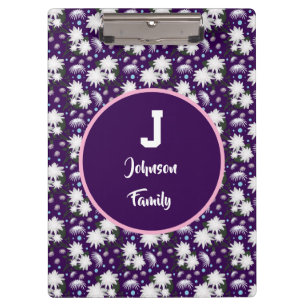 Elegant Floral Monogram Personalized Gift Design Clipboard