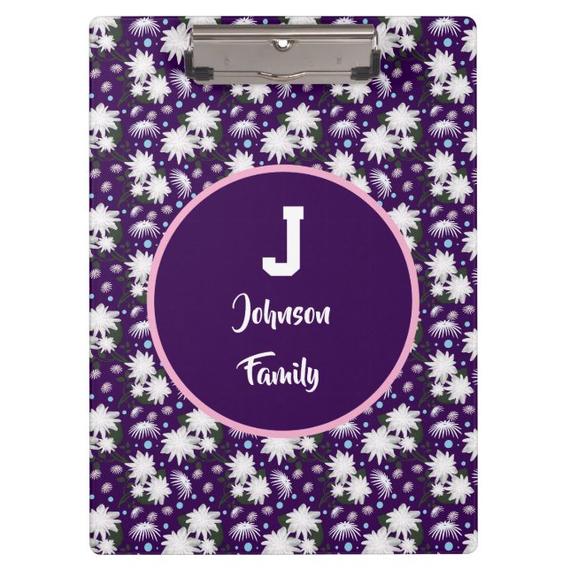 Elegant Floral Monogram Personalized Gift Design Clipboard (Front)