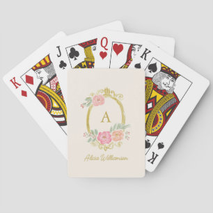 Elegant Floral Monogram Personalized Name Favor Poker Cards