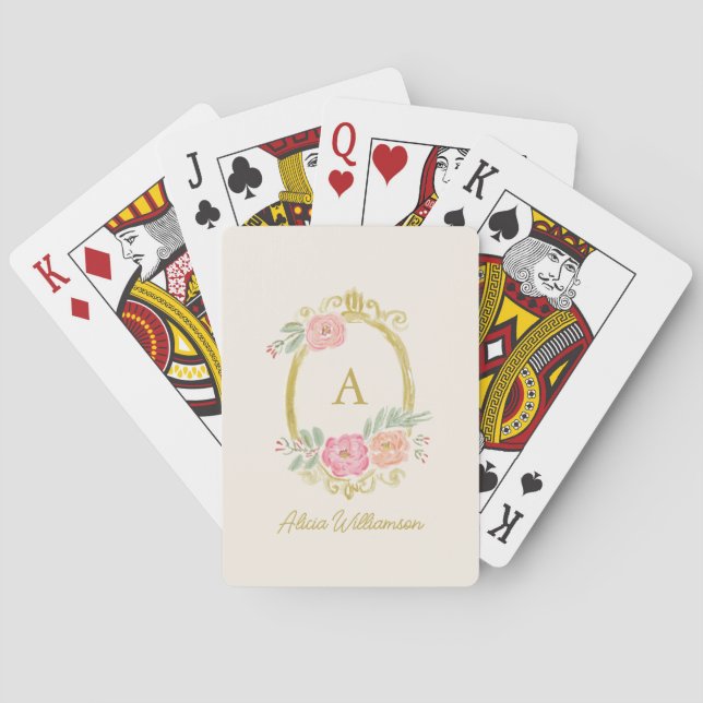 Elegant Floral Monogram Personalized Name Favor Poker Cards (Back)