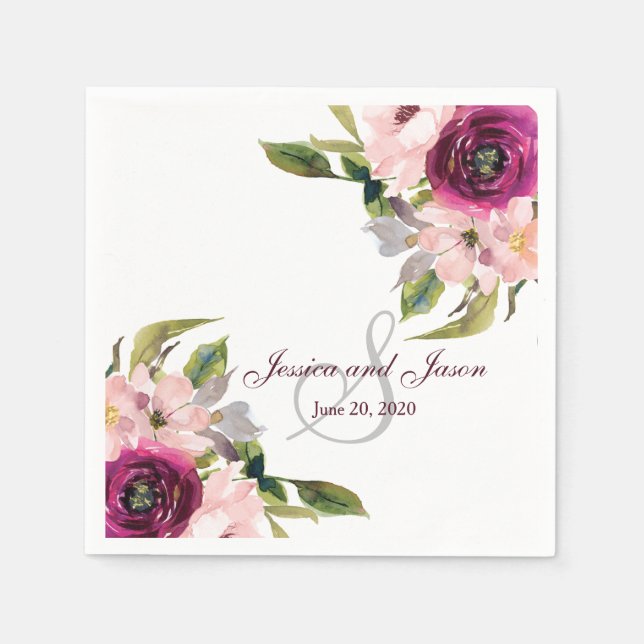 Elegant Floral Monogram Rustic Wedding Napkins (Front)