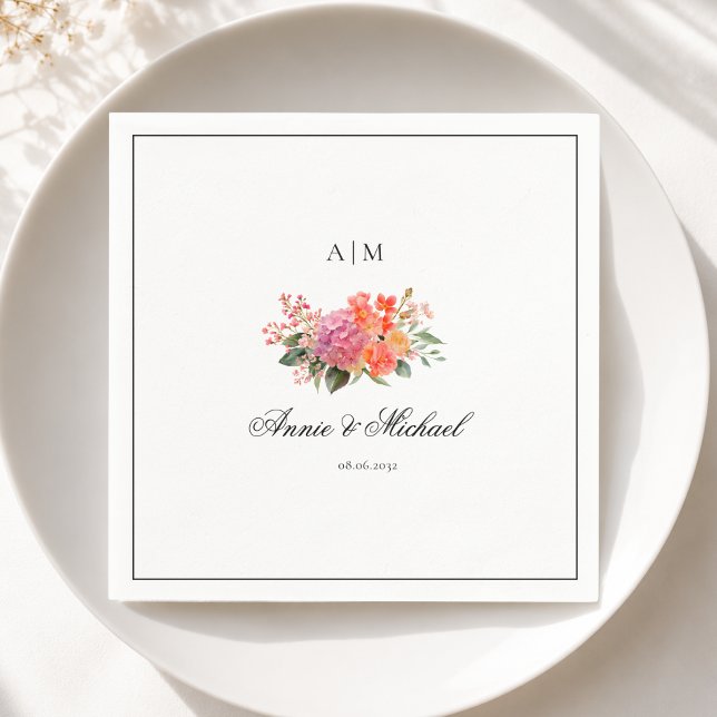  Elegant Floral Monogram Script Border Wedding Napkins (Custom Elegant Floral Monogram Script Border Wedding Napkins)