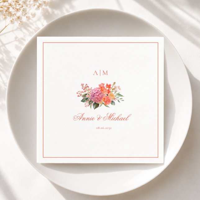  Elegant Floral Monogram Script Border Wedding Napkins (Elegant Floral Monogram Script Border Wedding Napkins)