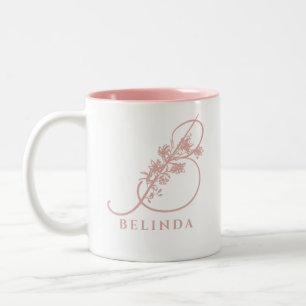 Elegant Floral Monogram Script Pink Bridal Two-Tone Coffee Mug