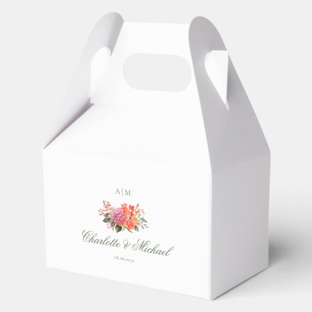  Elegant Floral Monogram Script Wedding Favor Boxes (Front)