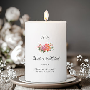  Elegant Floral Monogram Script Wedding Pillar Candle