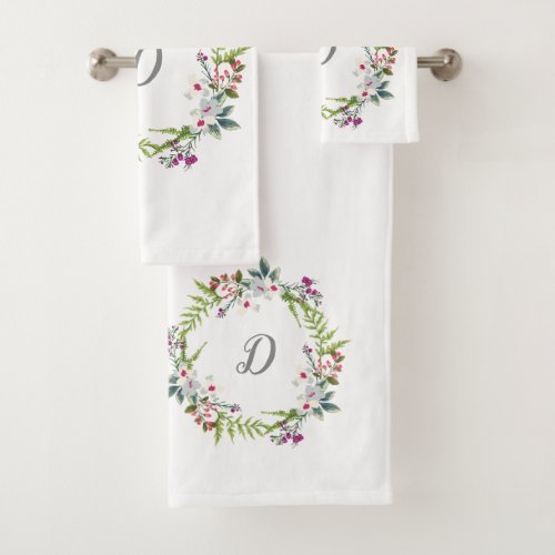 Elegant Floral Monogram Shabby Chic colorful Bath Towel Set