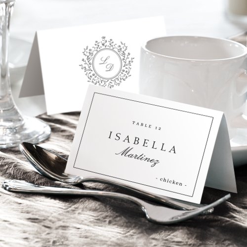 Elegant Floral Monogram Simple Foldable Place Card