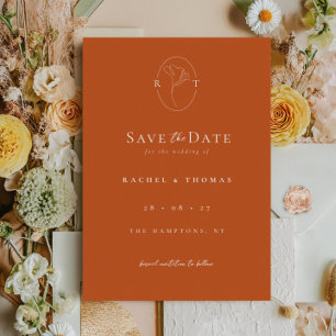 Elegant Floral Monogram Terracotta Wedding Save The Date