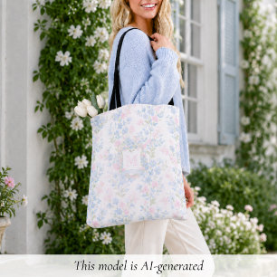 Elegant Floral Monogram Tote Bag