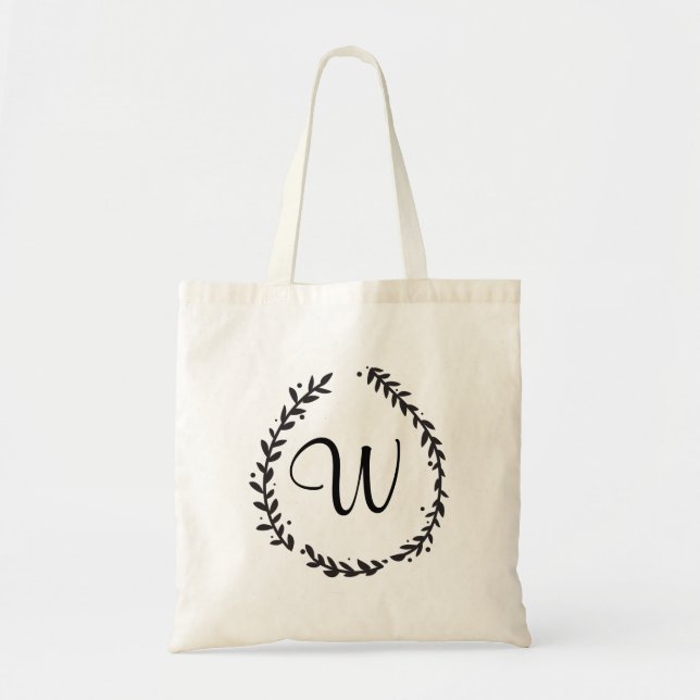 Elegant Floral Monogram Tote Bag (Front)