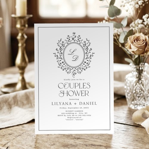Elegant Floral Monogram Vintage Couples Shower Invitation