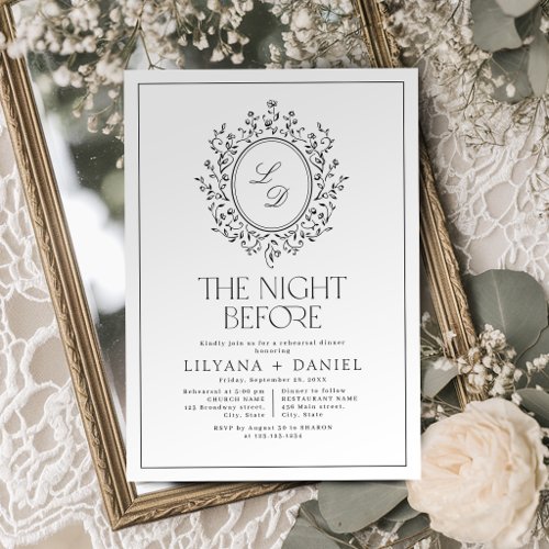Elegant Floral Monogram Vintage Rehearsal Dinner Invitation
