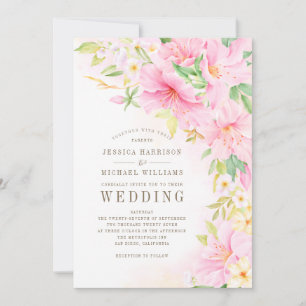 Elegant Floral Monogram Watercolor Botanical Pink Invitation