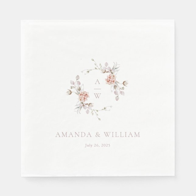 Elegant Floral Monogram Wedding Napkin (Front)