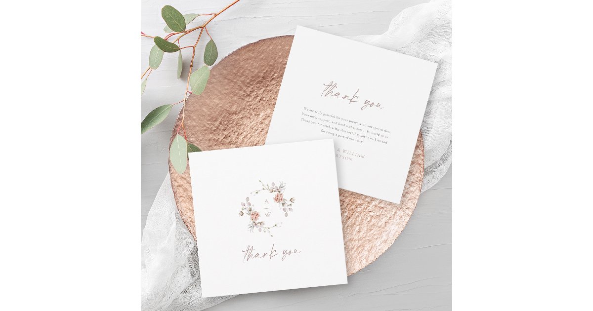 Elegant Floral Monogram Wedding Thank You Card | Zazzle