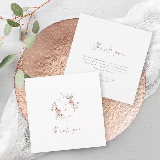 Elegant Floral Monogram Wedding Thank You Card (Creator Uploaded)