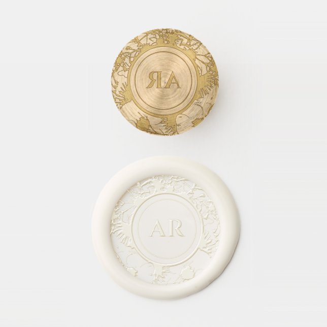 Elegant Floral Monogram Wedding Wax Seal Stamp (Stamped)