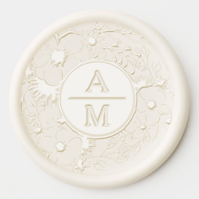 Elegant Floral Monogram Wedding Wax Seal Sticker (Front)