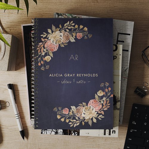 Elegant floral monogrammed business professional notebook