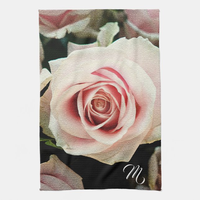 Elegant Floral Monogrammed Kitchen Towel (Vertical)
