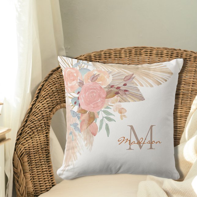 Elegant Floral Monogrammed  Throw Pillow (Creator Uploaded)