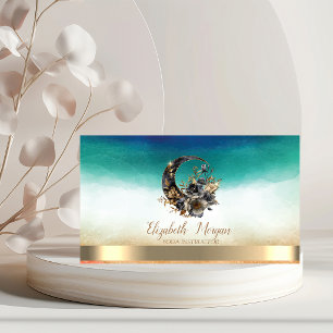 Elegant Floral Moon Watercolor Business Card