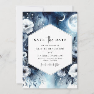Elegant Floral Moonlit Wedding Save The Date