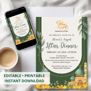 Elegant Floral Mosque Iftar Dinner Invitation