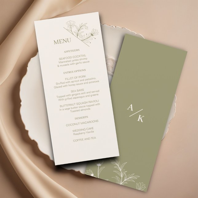 Elegant Floral Moss green Wedding Menu (Creator Uploaded)