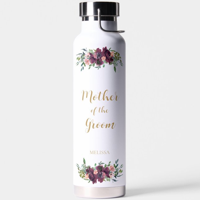 Elegant Floral Mother of the Groom Water Bottle (Floral Mother of the Groom Water Bottle, Personalized with Name, Wedding Bridal Party Gifts)