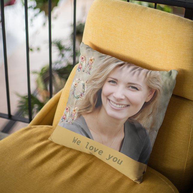Elegant Floral Mother’s Day Mustard Yellow Photo Throw Pillow (Elegant Floral Mother’s Day Mustard Yellow Photo Throw Pillow)