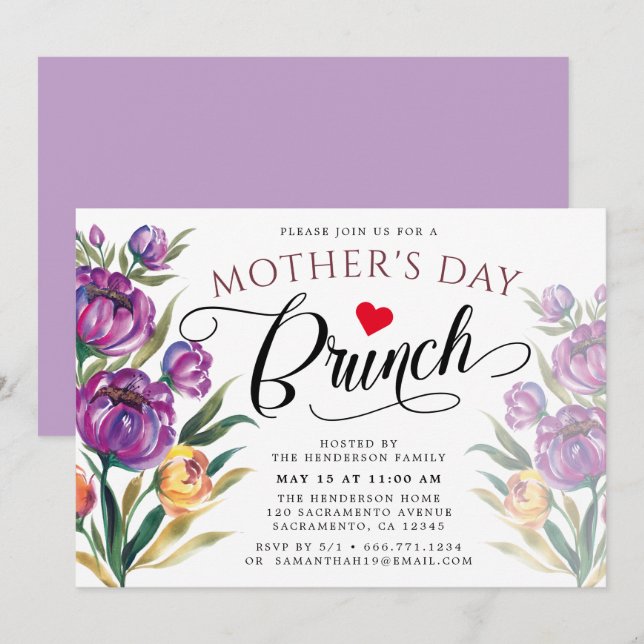 Elegant Floral  | Mother's Day Brunch Invitation (Front/Back)