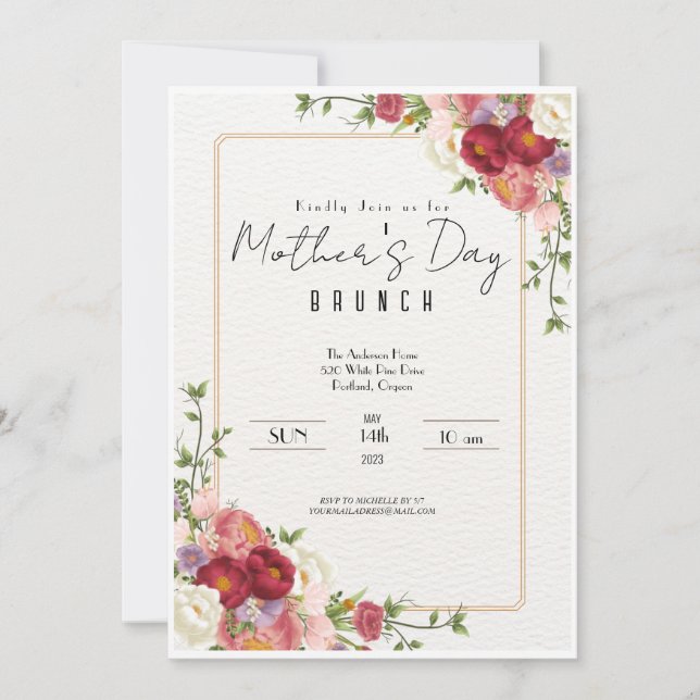 Elegant Floral Mother's Day Brunch Invitation (Front)