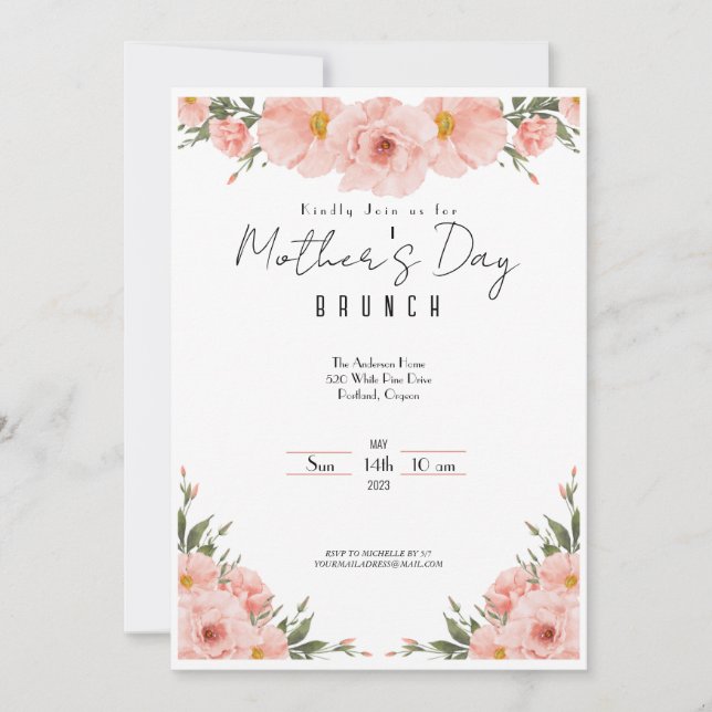 Elegant Floral Mother's Day Brunch Invitation (Front)