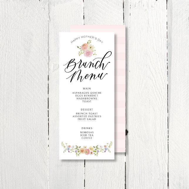 Elegant Floral Mother's Day Brunch Menu Invitation (Elegant Floral Mother's Day Brunch Menu for spring gatherings to celebrate mom! Shop now!)