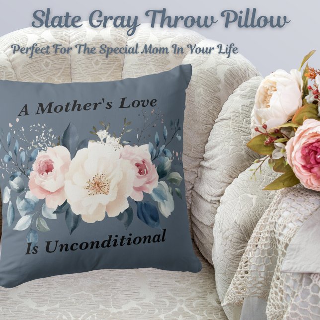 Elegant Floral Mother's Love Slate Gray Throw Pillow (Get this beautiful slate gray throw pillow! Perfect for the special mom in your life.)
