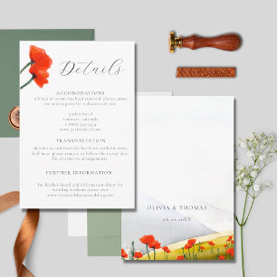 Elegant Floral Mountain Red Poppy Wedding Details Enclosure Card