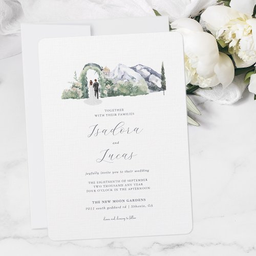 Elegant Floral Mountain  Wedding Invitation