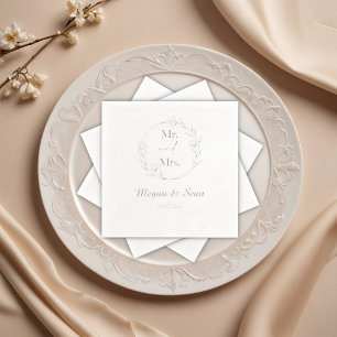 Elegant Floral Mr. and Mrs. Wedding Foil Napkins