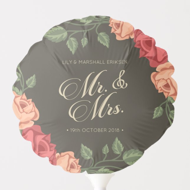 Elegant Floral Mr & Mrs Wedding | Balloon (Front)